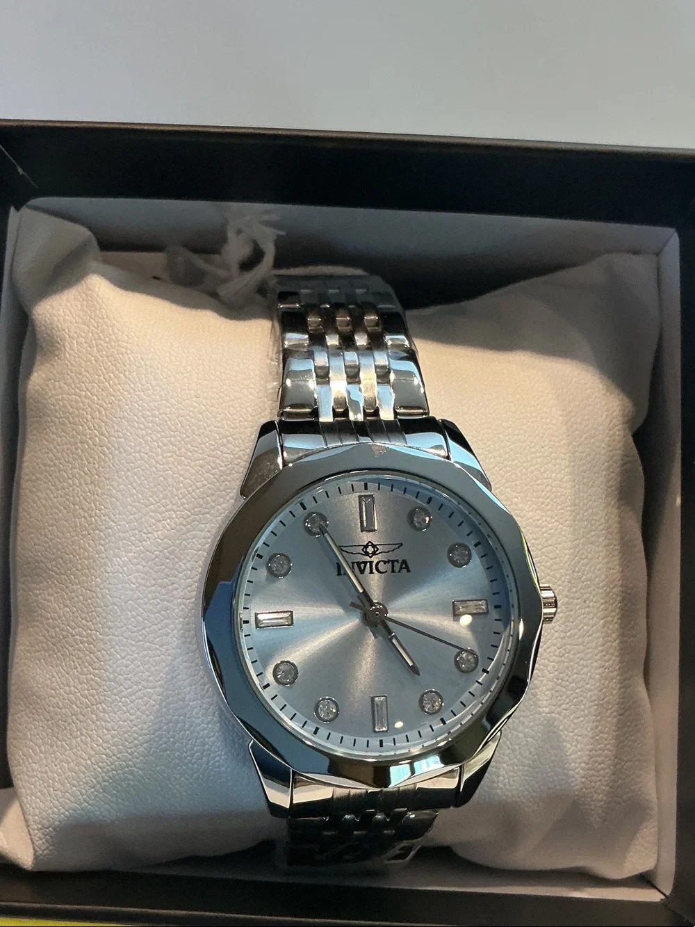 Invicta women’s Silver Watch with Light Blue Dial and Crystal Markers